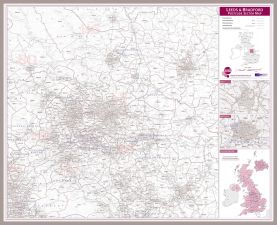 Leeds and Bradford Postcode Sector Map (Magnetic board mounted and framed - Brushed Aluminium Colour)