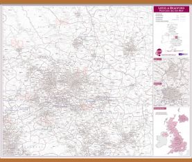 Leeds and Bradford Postcode Sector Map (Wooden hanging bars)