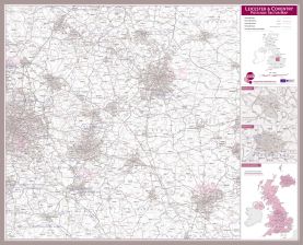 Leicester and Coventry Postcode Sector Map (Magnetic board mounted and framed - Brushed Aluminium Colour)