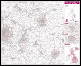 Leicester and Coventry Postcode Sector Map (Pinboard & framed - Black)