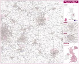 Leicester and Coventry Postcode Sector Map (Raster digital)