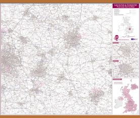 Leicester and Coventry Postcode Sector Map (Wooden hanging bars)