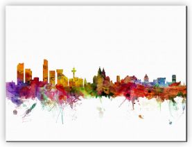 Extra Small Liverpool England Watercolour Skyline (Canvas)
