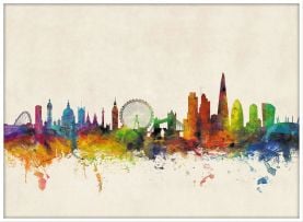 Large London City Skyline (Pinboard & wood frame - White)