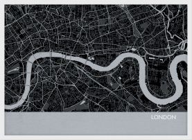 A4 London City Street Map Print Charcoal (Wood Frame - White)