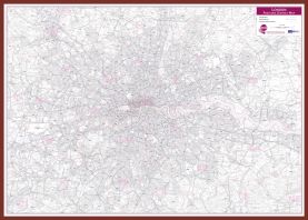 London Postcode District Wall Map (within M25) (Pinboard & framed - Dark Oak)
