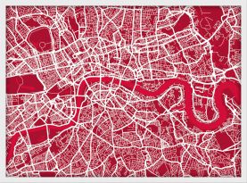 Small London Street Art Map (Wood Frame - White)
