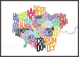 Large London UK Text Map (Canvas Floater Frame - Black)