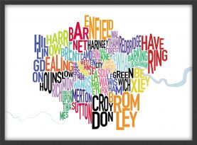 Small London UK Text Map (Pinboard & wood frame - Black)