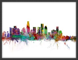 Medium Los Angeles City Watercolour Skyline (Pinboard & wood frame - Black)