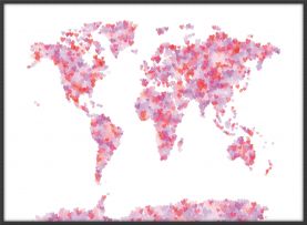 Large Love Hearts Map of the World (Canvas Floater Frame - Black)