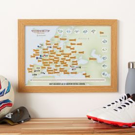 A3 Personalised Scratch Off European Football Grounds Print (Pinboard & wood frame - Oak Style)