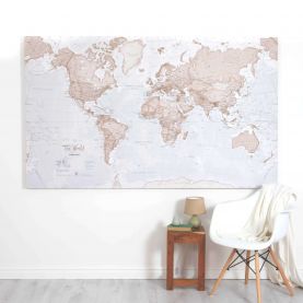 Huge The World Is Art - Wall Map Neutral (Canvas)
