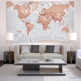 Huge The World Is Art - Wall Map Red (Canvas)