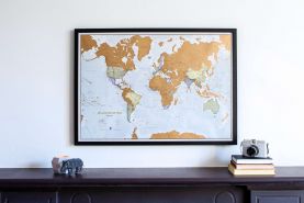 Scratch the World® map print (Pinboard & wood frame - Black)