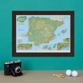Scratch Off Spain & Portugal Golf Map (Pinboard & wood frame - Black)