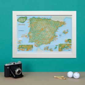 Scratch Off Spain & Portugal Golf Map (Pinboard & wood frame - White)