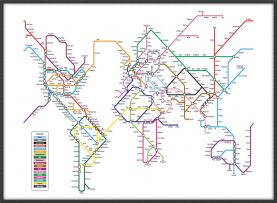 Large Metro Subway Map of the World  (Canvas Floater Frame - Black)