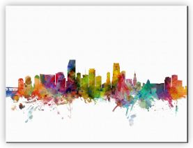 Medium Miami Florida Watercolour Skyline (Canvas)