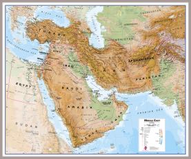 Huge Middle East Wall Map Physical (Pinboard & framed - Silver)