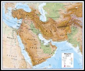 Huge Middle East Wall Map Physical (Pinboard & framed - Black)