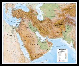 Medium Middle East Wall Map Physical (Pinboard & framed - Black)