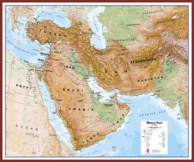 Large Middle East Wall Map Physical (Pinboard & framed - Dark Oak)