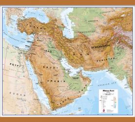 Medium Middle East Wall Map Physical (Rolled Canvas with Wooden Hanging Bars)