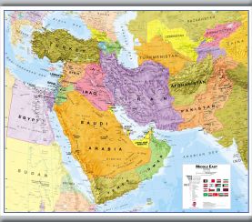 Medium Middle East Wall Map Political (Hanging bars)