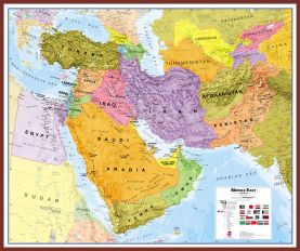 Large Middle East Wall Map Political (Pinboard & framed - Dark Oak)