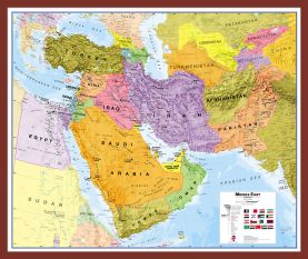 Medium Middle East Wall Map Political (Pinboard & framed - Dark Oak)