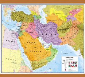 Medium Middle East Wall Map Political (Rolled Canvas with Wooden Hanging Bars)