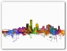 Medium Milwaukee Wisconsin Watercolour Skyline (Canvas)