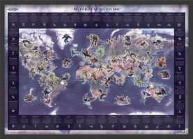 Mythical Monster Glow in the Dark World Map (Pinboard & wood frame - Black)