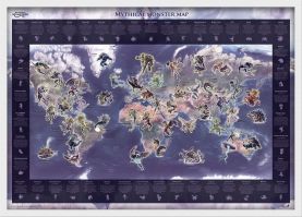 Mythical Monster Glow in the Dark World Map (Pinboard & wood frame - White)