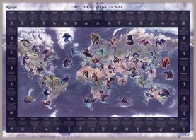 Large Mythical Monster World Map (Pinboard & framed - Silver)