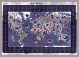 Medium Mythical Monster World Map (Pinboard & framed - Silver)