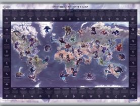 Medium Mythical Monster World Map (Rolled Canvas with Hanging Bars)