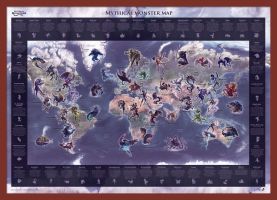Medium Mythical Monster World Map (Pinboard & framed - Dark Oak)