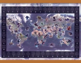 Medium Mythical Monster World Map (Rolled Canvas with Wooden Hanging Bars)