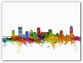 Extra Small Nashville Tennessee Watercolour Skyline (Canvas)