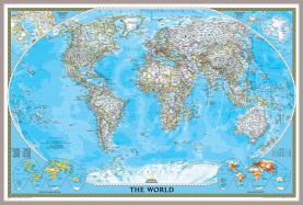 National Geographic World Classic Map (Magnetic board mounted and framed - Brushed Aluminium Colour)