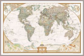 National Geographic World Executive Map (Magnetic board mounted and framed - Brushed Aluminium Colour)