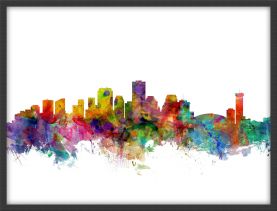 Medium New Orleans Louisiana Watercolour Skyline (Pinboard & wood frame - Black)