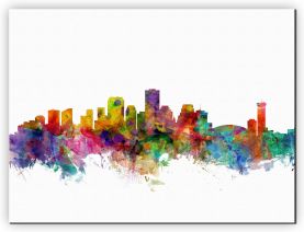 Large New Orleans Louisiana Watercolour Skyline (Canvas)