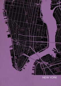 A3 New York City Street Map Print Mauve (Matt Art Paper)
