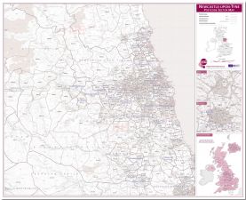 Newcastle upon Tyne, Sunderland and Durham Postcode Sector Map (Pinboard)