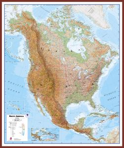 Large North America Wall Map Physical (Pinboard & framed - Dark Oak)