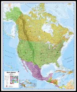Large North America Wall Map Political (Canvas Floater Frame - Black)