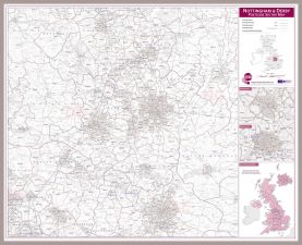 Nottingham and Derby Postcode Sector Map (Pinboard & framed - Silver)